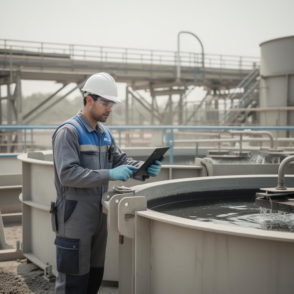 Process engineer inspecting a leach tank with ColdCake AI on a tablet